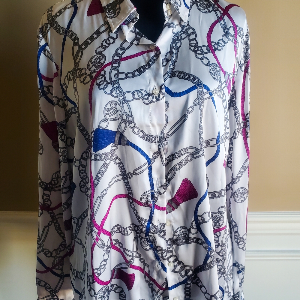 Tommy Hilfiger Chain Print Blouse - White, Blue, Pink